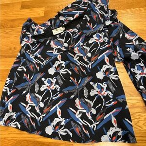 Tanya Taylor Navy and Red  Floral Blouse